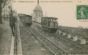 Estrada de ferro do teleférico acima de Montmartre ao Sacre-Coeur em Paris. Postal enviado em 1913. de French Photographer
